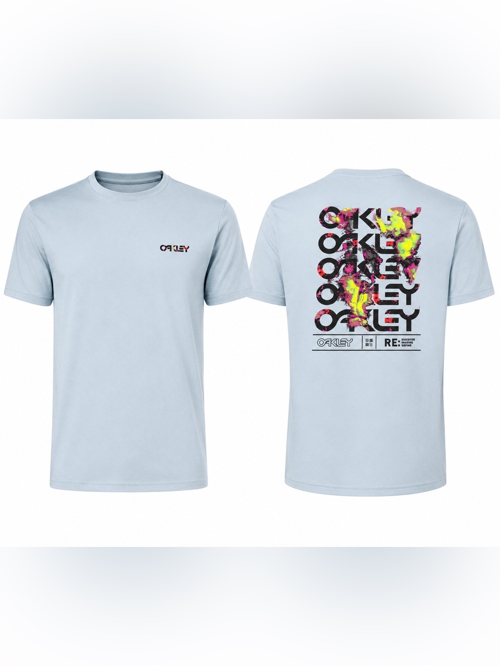 Oakley T-Shirt Men’s XXL Light Blue Graphic Logo Short Sleeve Crew Neck Cotton